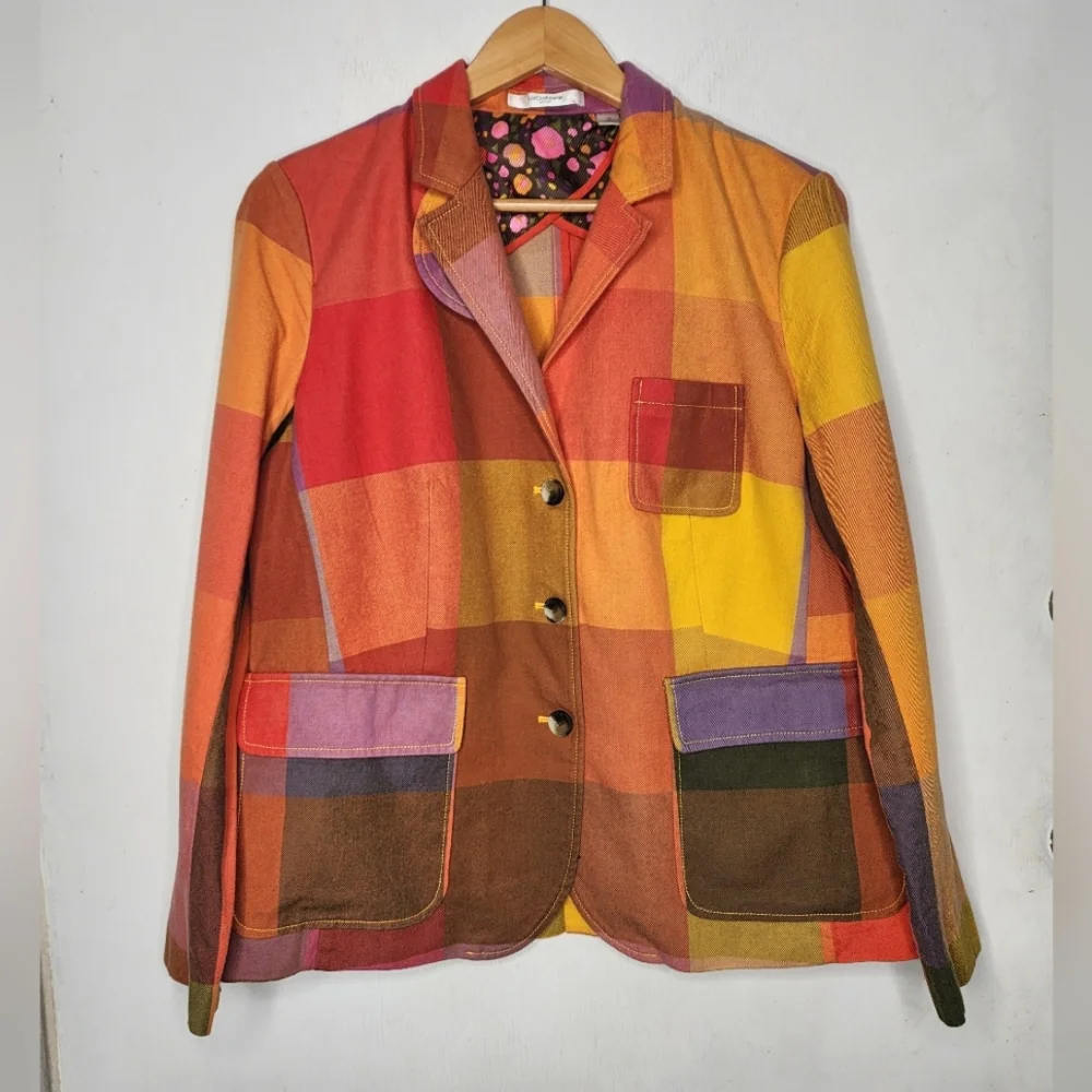 Liz Claiborne Vintage Kaliedoplaid Multicolor Single Breasted Blazer Sz14 - Picture 5 of 13